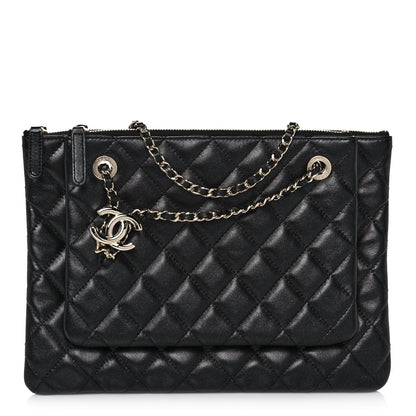 Chanel Shiny Lambskin Quilted Medium Double Case With Strap Black 1 of 10