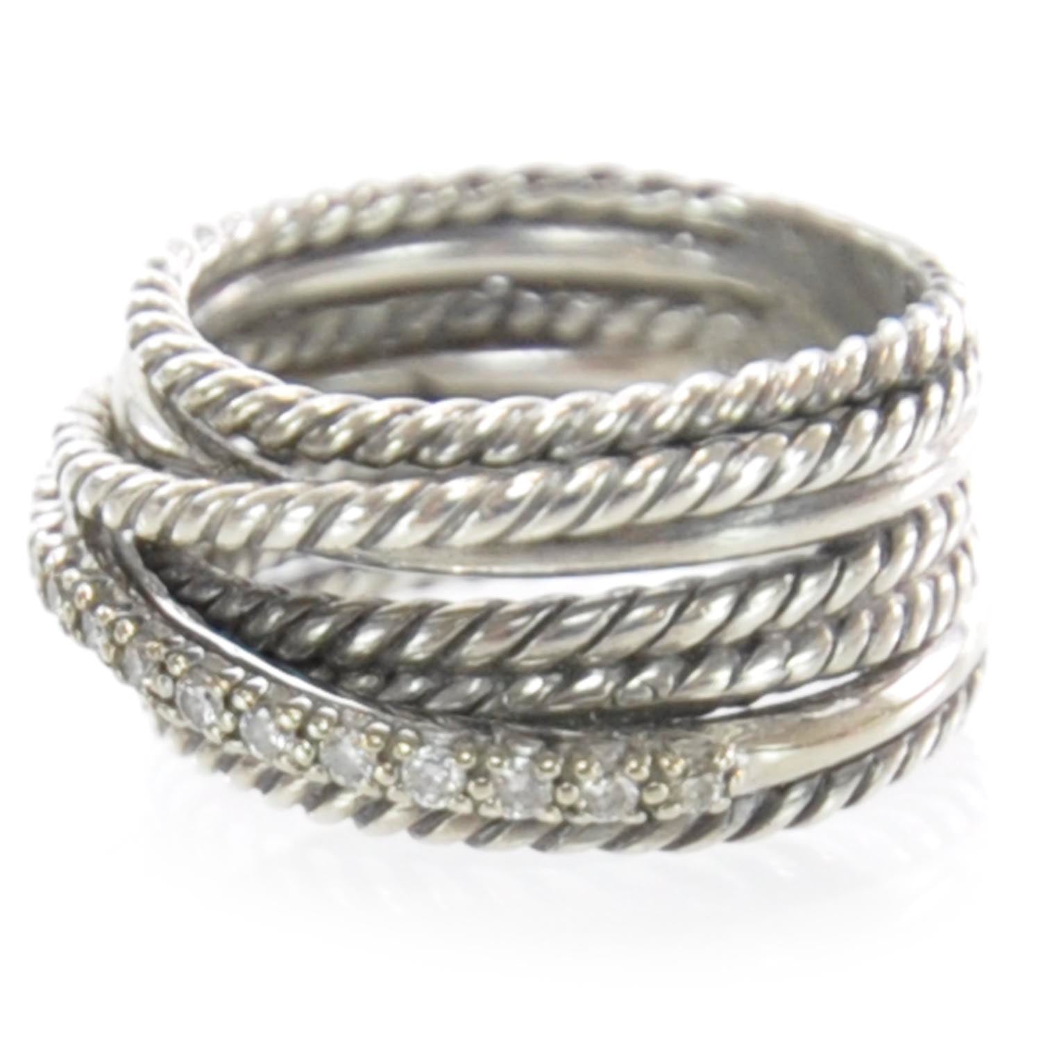 David Yurman Sterling Silver 14k Gold Diamond Multi Cable Wrap Ring 7 3 of 5