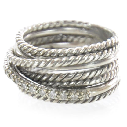 David Yurman Sterling Silver 14k Gold Diamond Multi Cable Wrap Ring 7 3 of 5