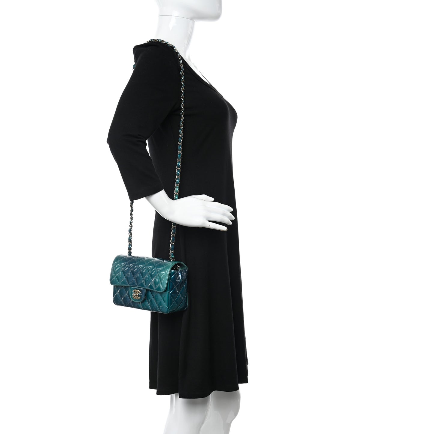 Shaded Patent Calfskin Quilted Mini Rectangular Flap Green Blue