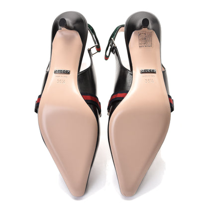 Gucci Malaga Kid Web Horsebit Low Heel Slingback Pumps 36.5 Black 7 of 8