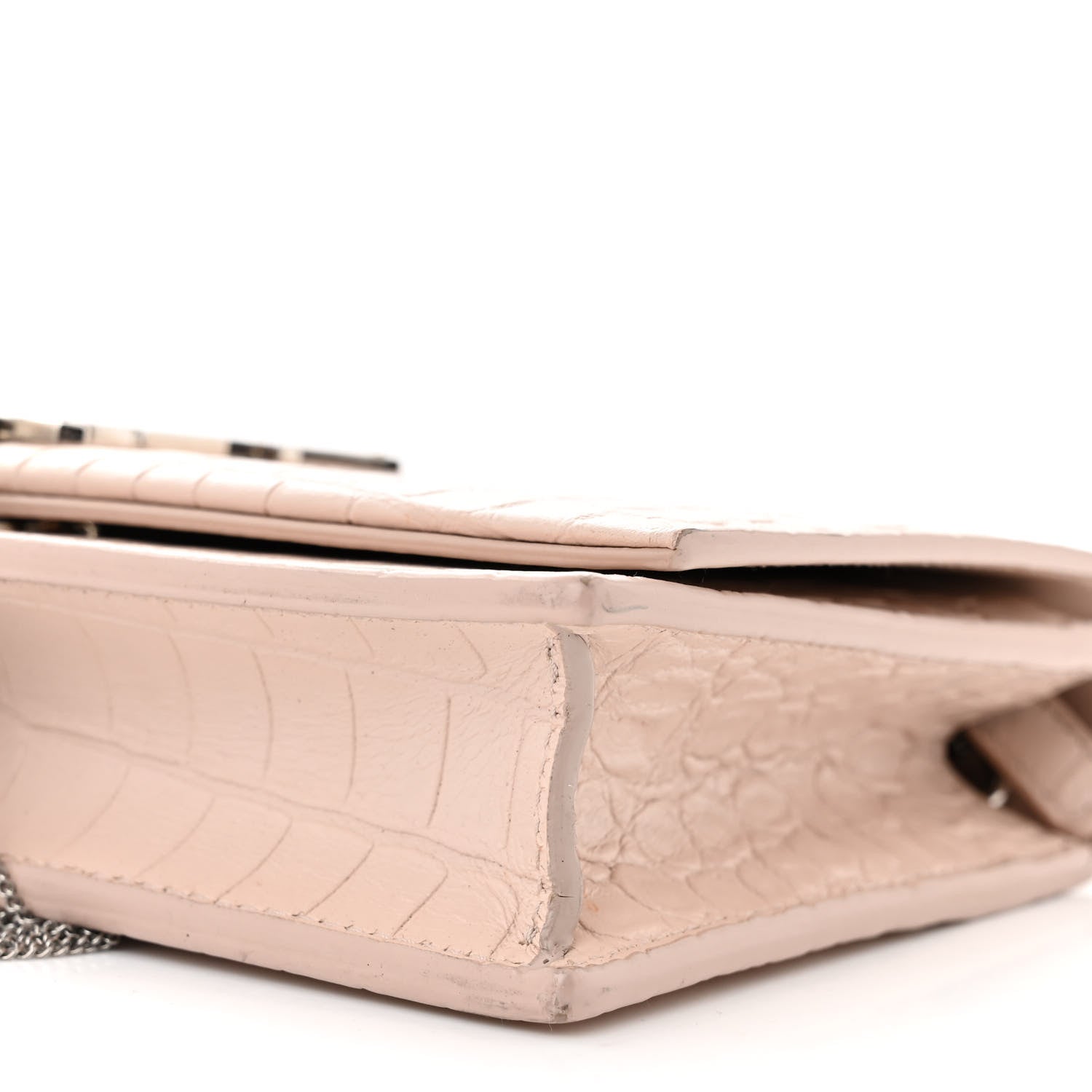 Saint Laurent Calfskin Crocodile Embossed Kate Monogram Tassel Chain Wallet Marble Pink 9 of 12