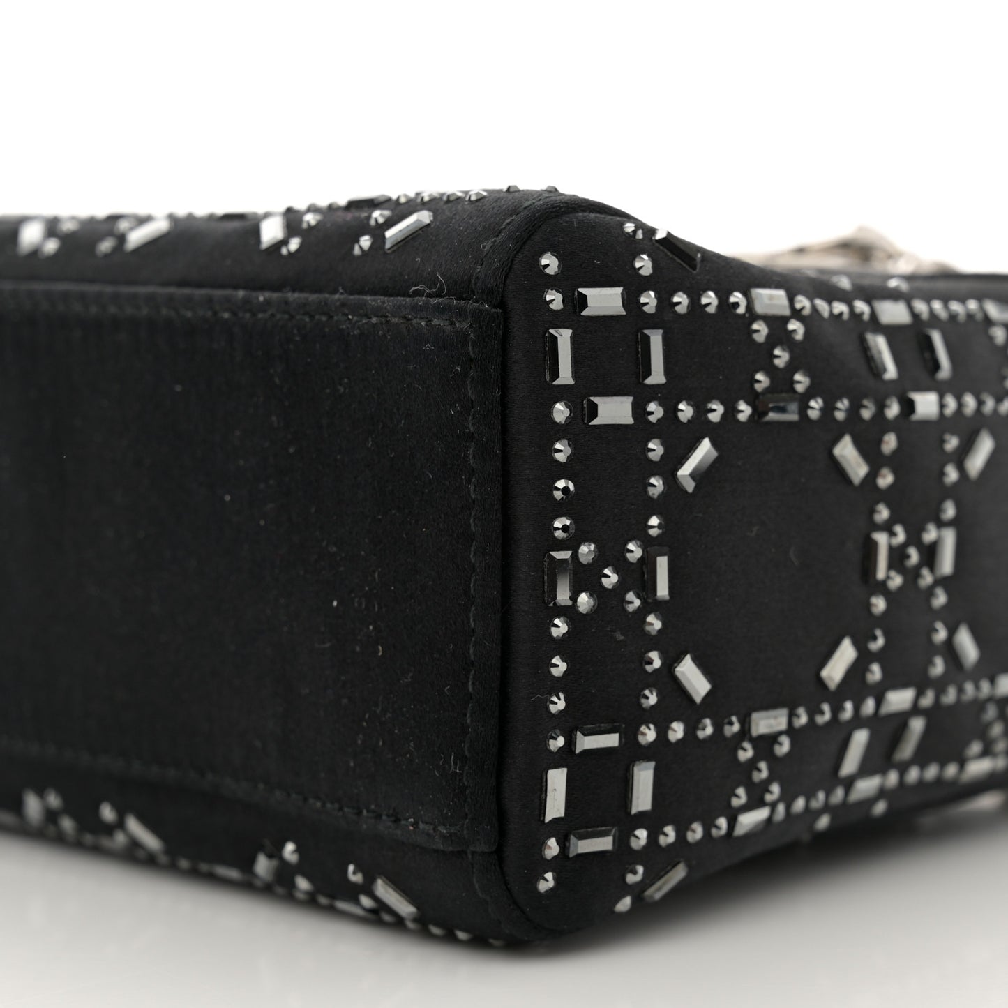 Satin Crystal Cannage Mini Lady Dior Black