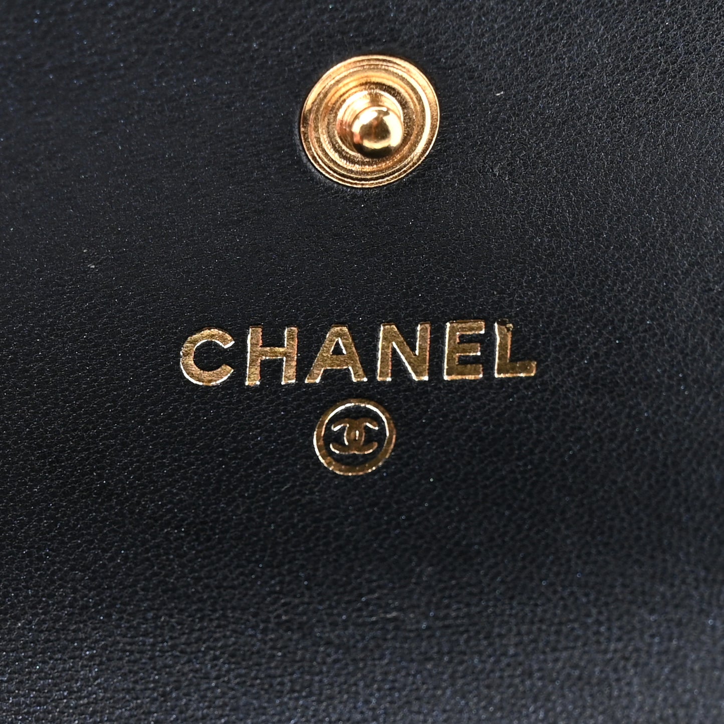 Lambskin Camellia Embossed Flap Card Holder Navy