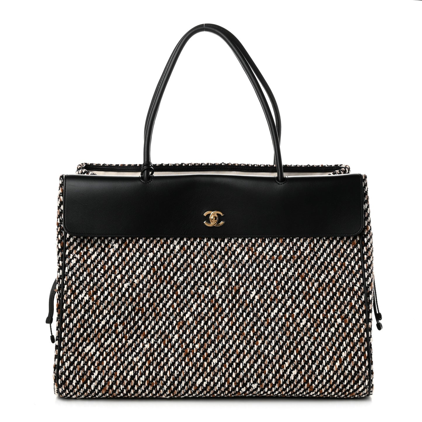 Tweed Calfskin Urban Essentials Large Shopping Bag Black Multicolor