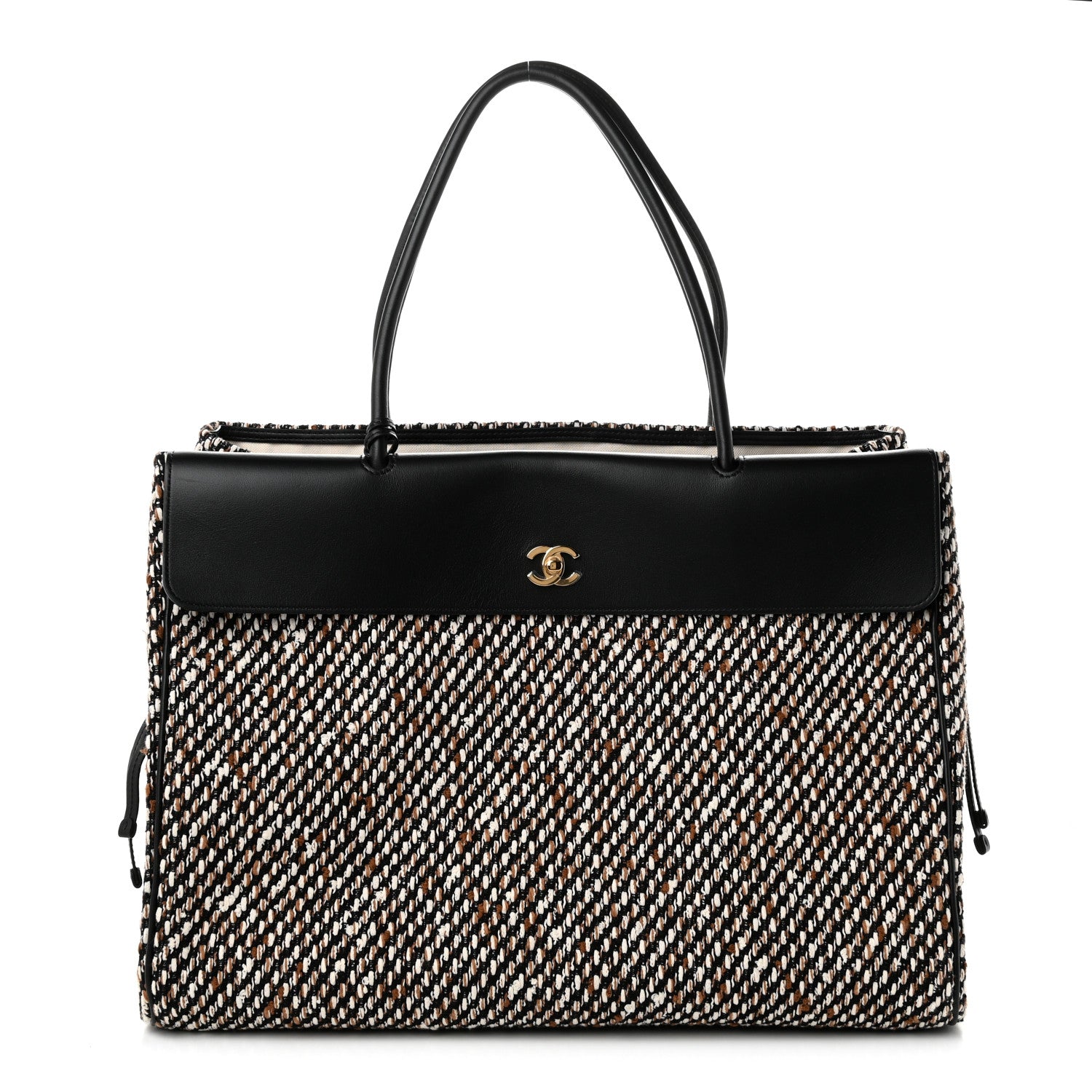 Chanel Tweed Calfskin Urban Essentials Large Shopping Bag Black Multicolor 1 of 9
