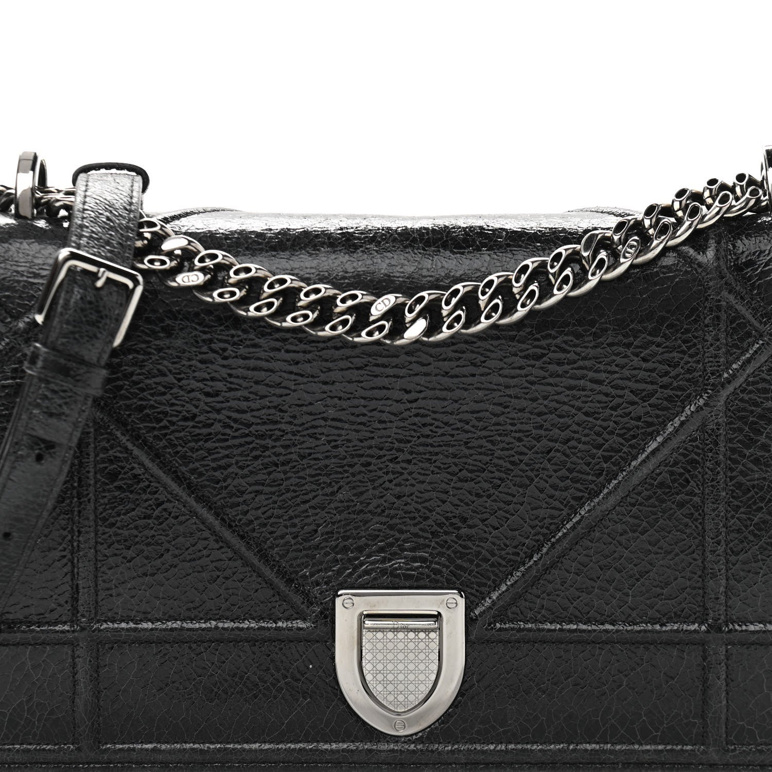 Christian Dior Crackled Deerskin Medium Diorama Flap Bag Black 8 of 11