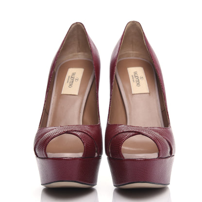 Valentino Garavani Patent Lizard Print Peep Toe 95/140mm Platform Pumps 38.5 Rosso 2 of 11