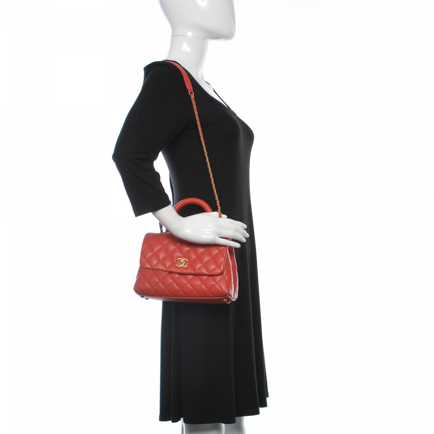 Caviar Quilted Mini Coco Handle Flap Red