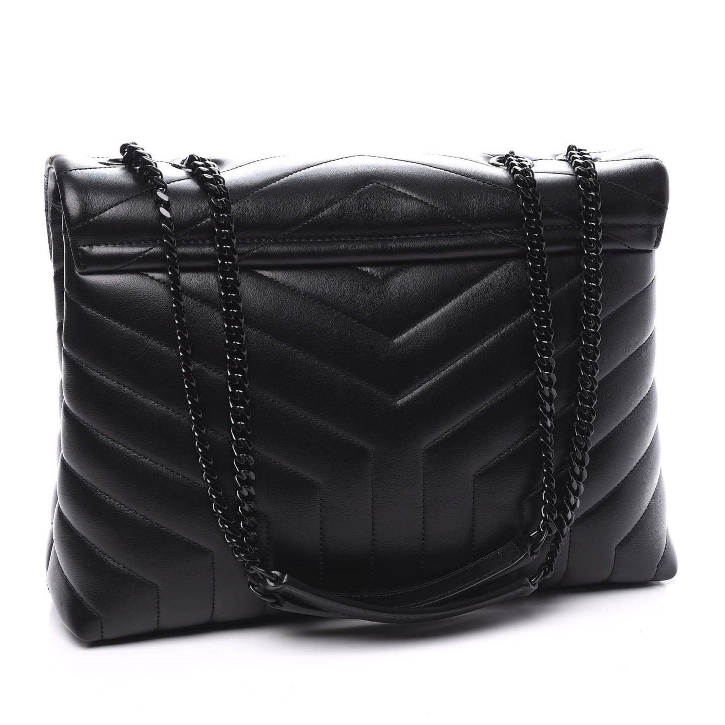 Calfskin Y Quilted Monogram Medium Loulou Chain Satchel Black