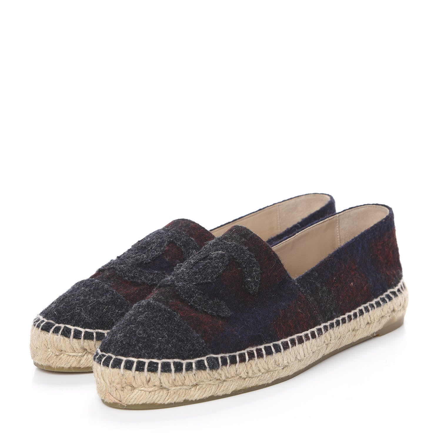 Chanel Plaid Wool CC Espadrilles 39 Navy Dark Red 3 of 13