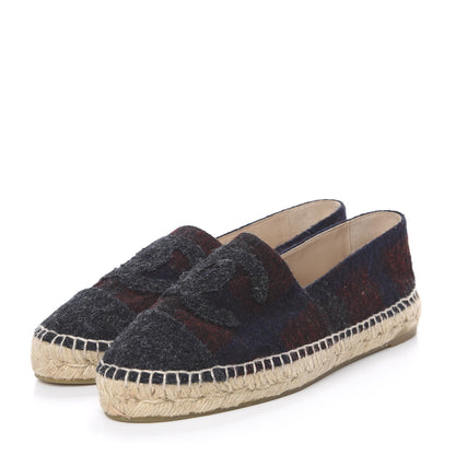 Chanel Plaid Wool CC Espadrilles 39 Navy Dark Red 3 of 13
