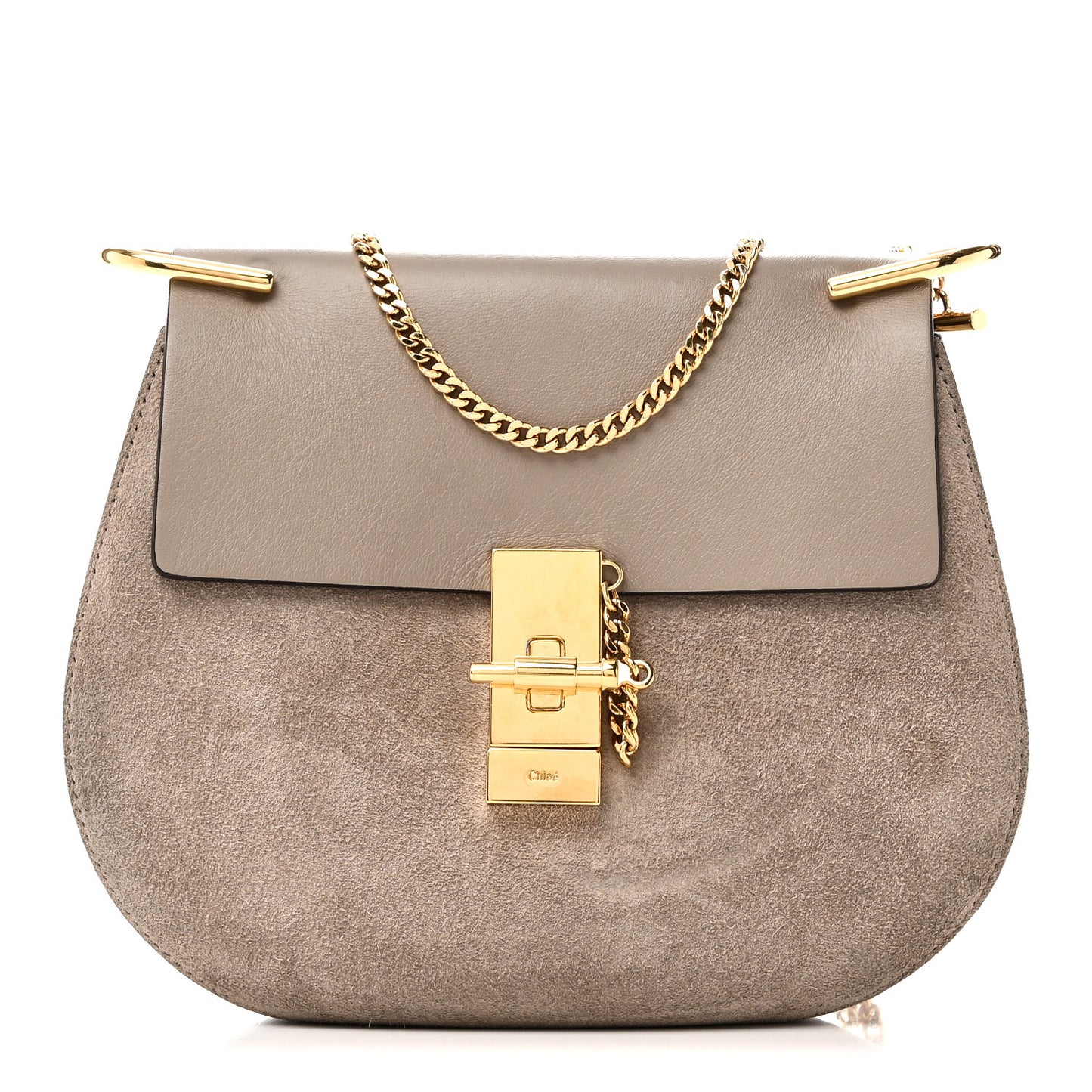 Suede Smooth Calfskin Drew Shoulder Bag Motty Grey