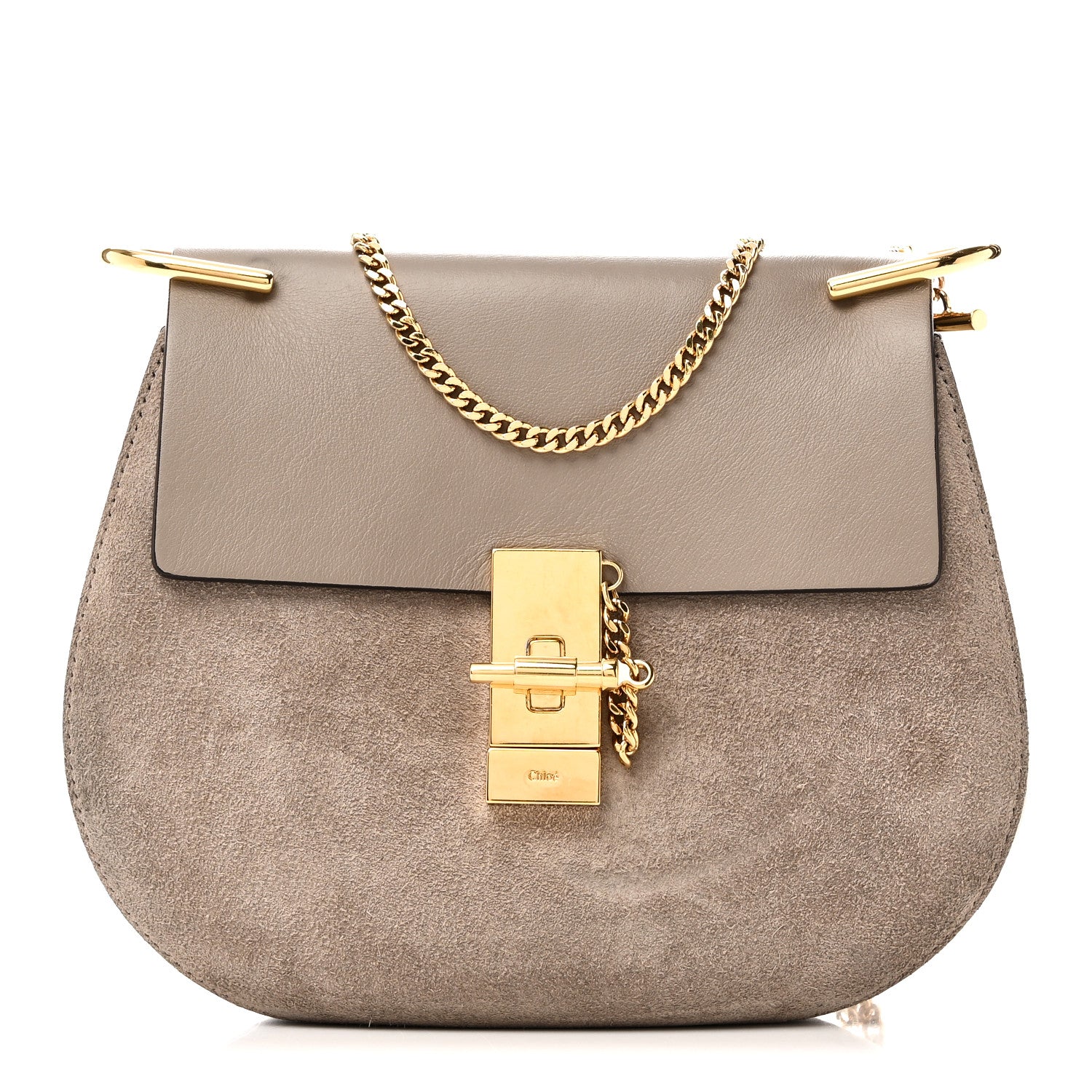 Chloe Suede Smooth Calfskin Drew Shoulder Bag Motty Grey 1 of 9