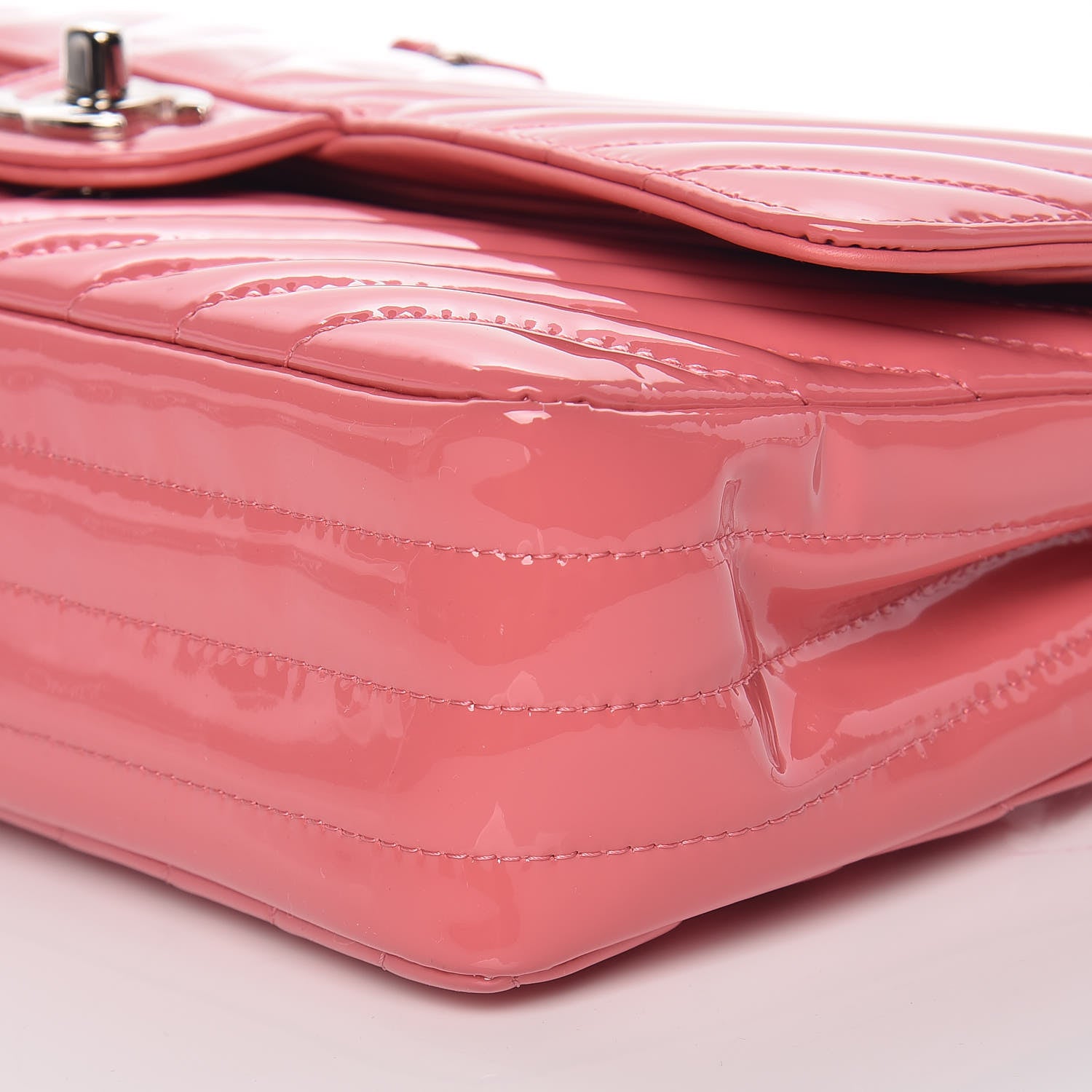 Chanel Patent Chevron Quilted Medium Double Flap Pink 6 of 9