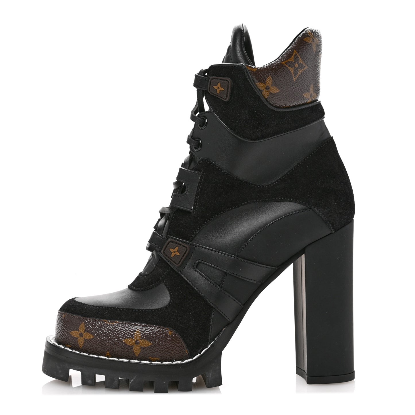 Suede Calfskin Monogram Star Trail Ankle Boots 38 Black
