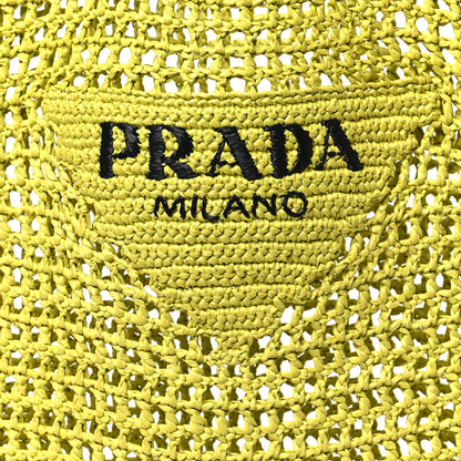 Prada Yarn Raffia Effect Crochet Logo Embroidered Tote Bag Cedro 7 of 10