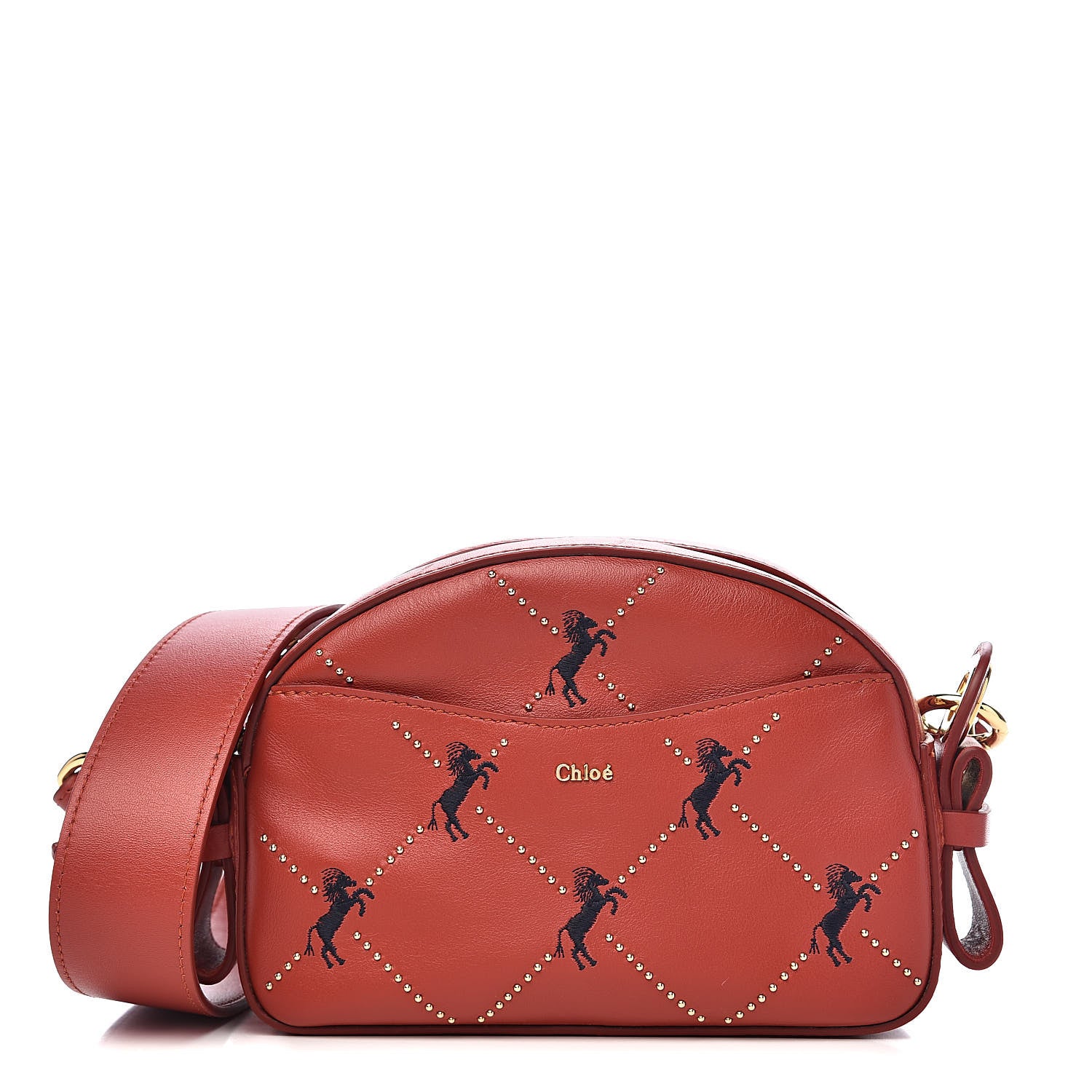 Chloe Smooth Calfskin Little Horses Embroidered Shoulder Bag Earthy Red 1 of 9