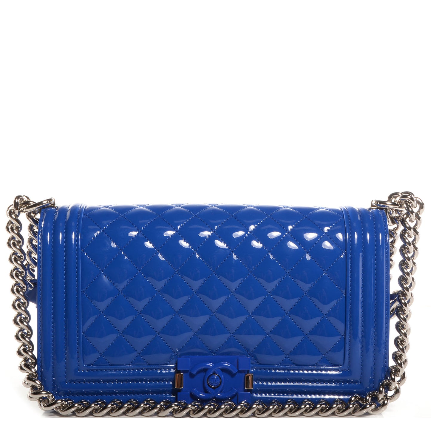 Patent Leather Medium Boy Flap Plexiglass Blue
