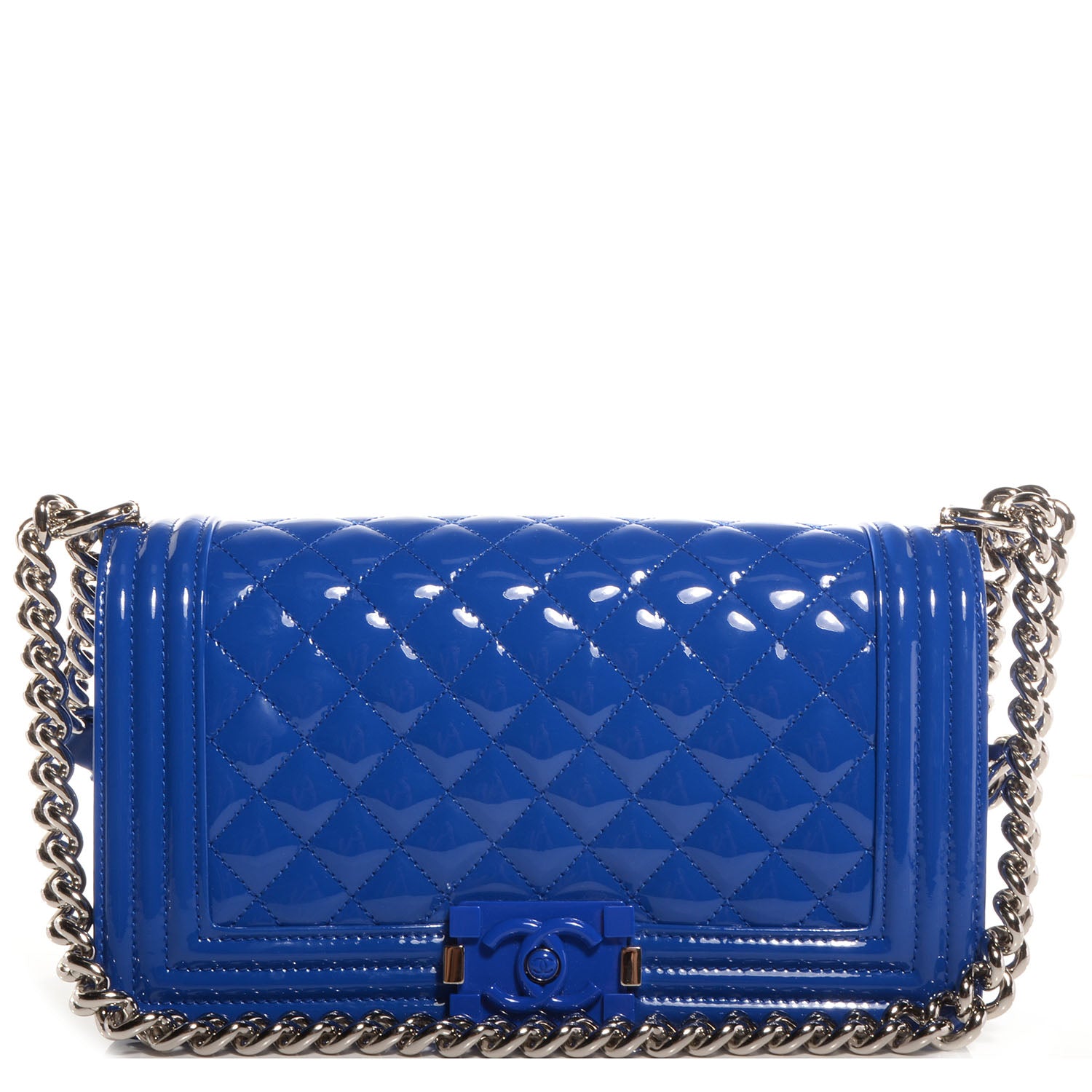 Chanel Patent Leather Medium Boy Flap Plexiglass Blue 1 of 8