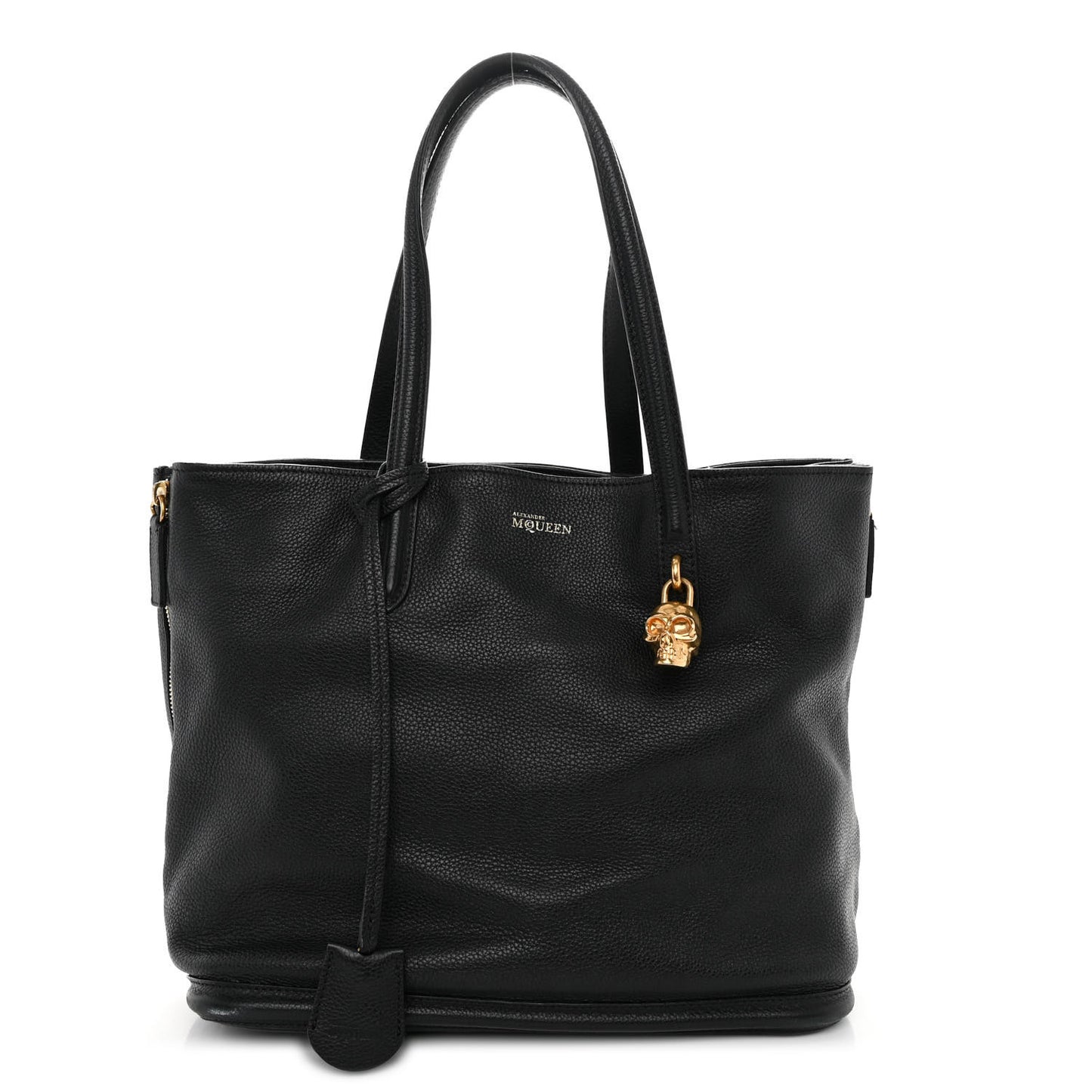 Pebbled Calfskin Skull Padlock Tote Black