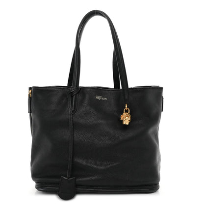 Alexander McQueen Pebbled Calfskin Skull Padlock Tote Black 1 of 11