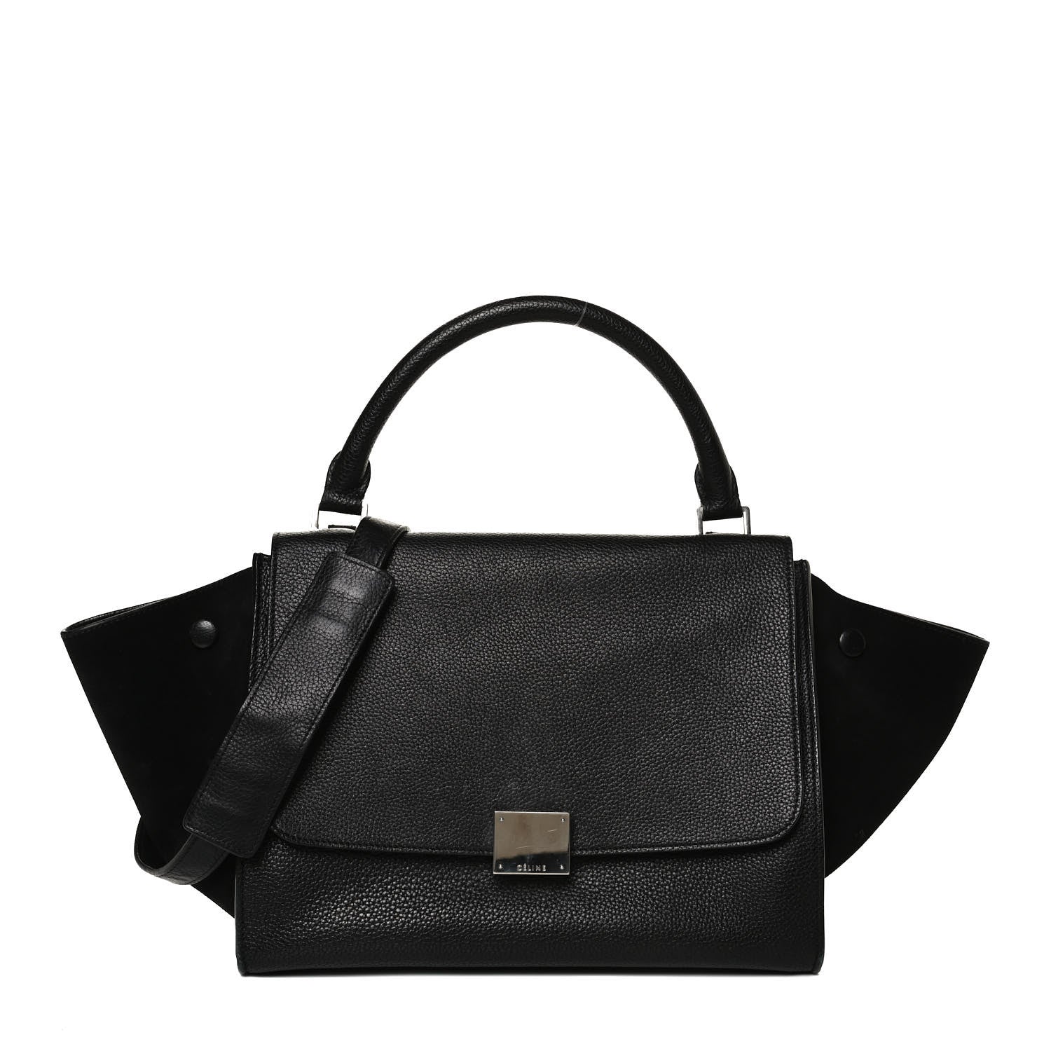 Celine Drummed Calfskin Suede Small Trapeze Black 1 of 14
