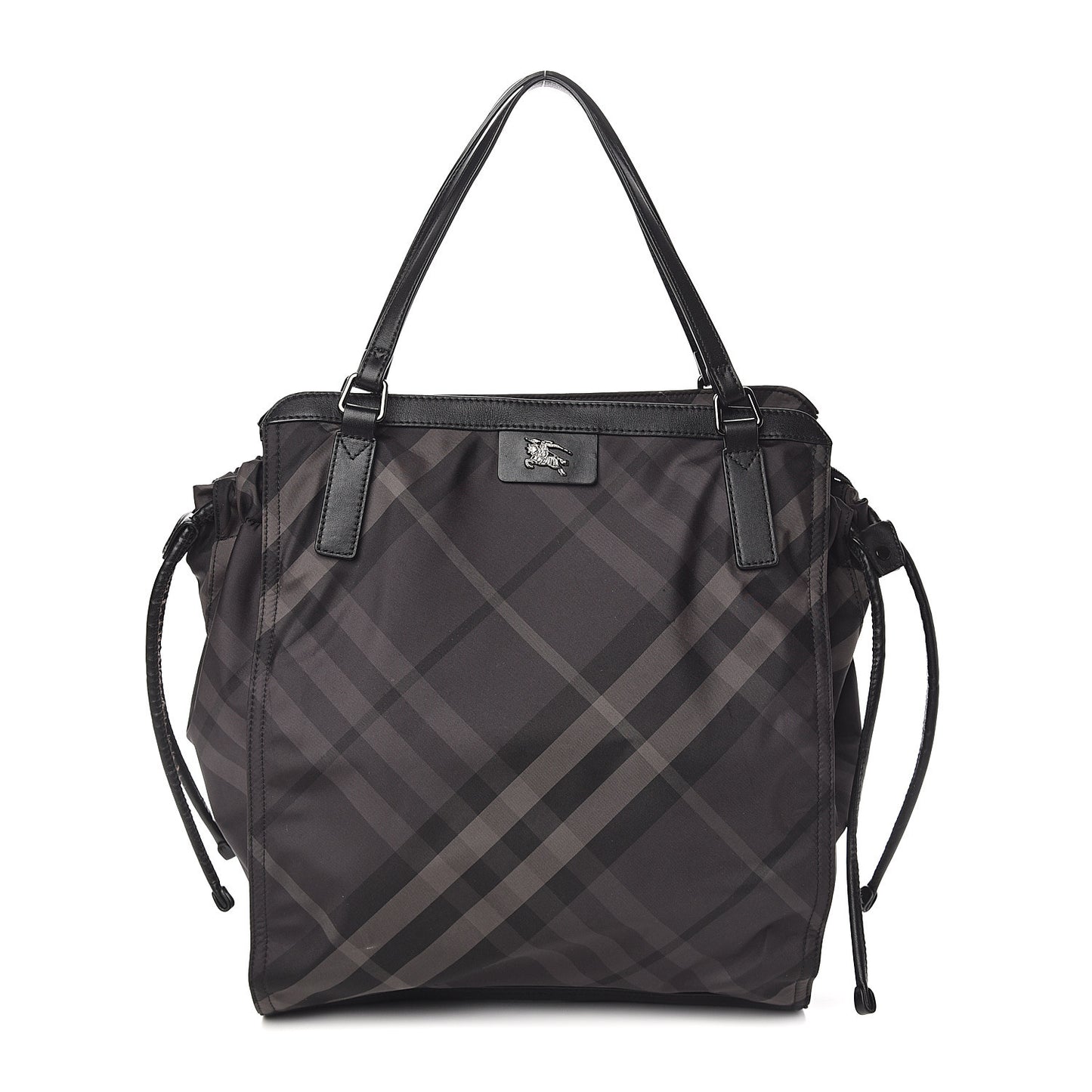 Nylon Check Small Buckleigh Packable Tote Charcoal
