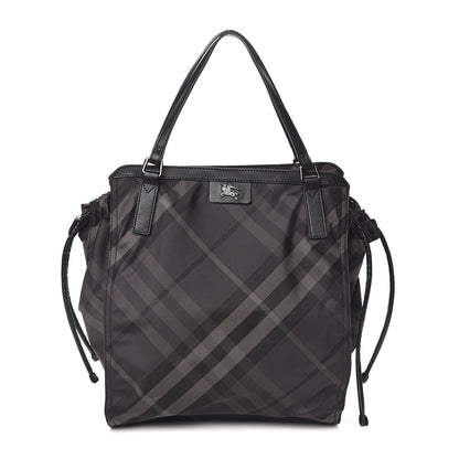 Burberry Nylon Check Small Buckleigh Packable Tote Charcoal 1 of 8