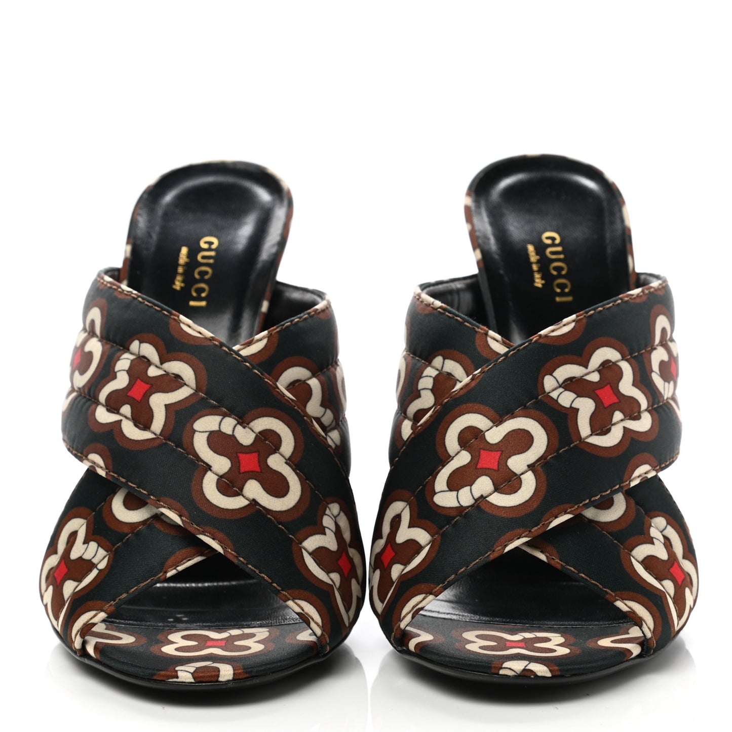 Fabric Floral Print Webby Crossover High Heel Slide Sandals 38 Black Multicolor