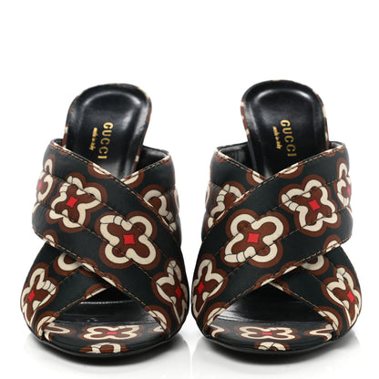 Gucci Fabric Floral Print Webby Crossover High Heel Slide Sandals 38 Black Multicolor 2 of 10