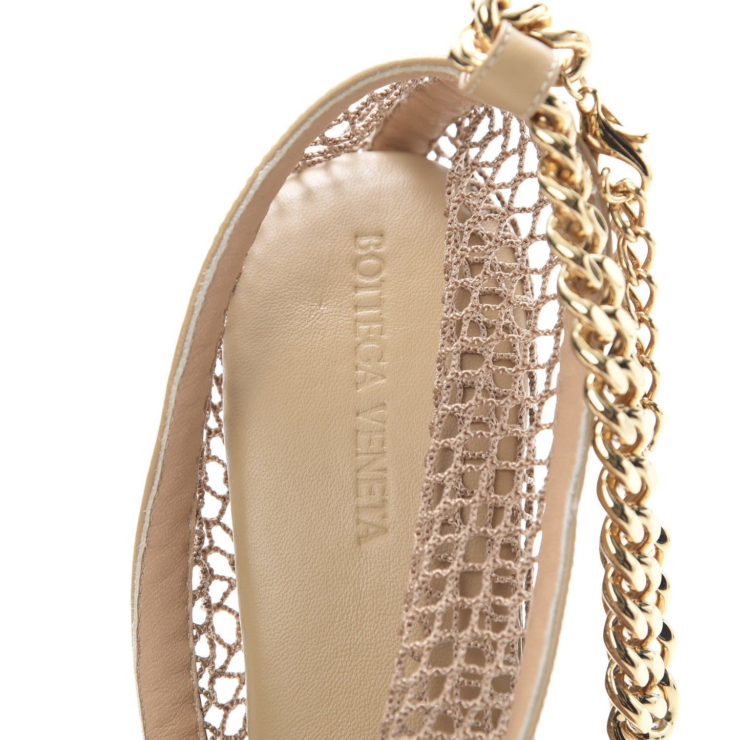 Mesh Nappa Chunky Chain Sandals 39.5 Beige Pony