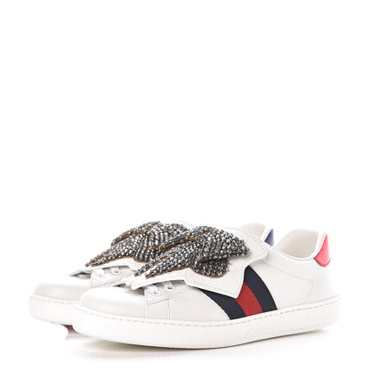 Gucci Calfskin Ayers Web Mens Ace Bow Lace Sneakers 5 White 3 of 11