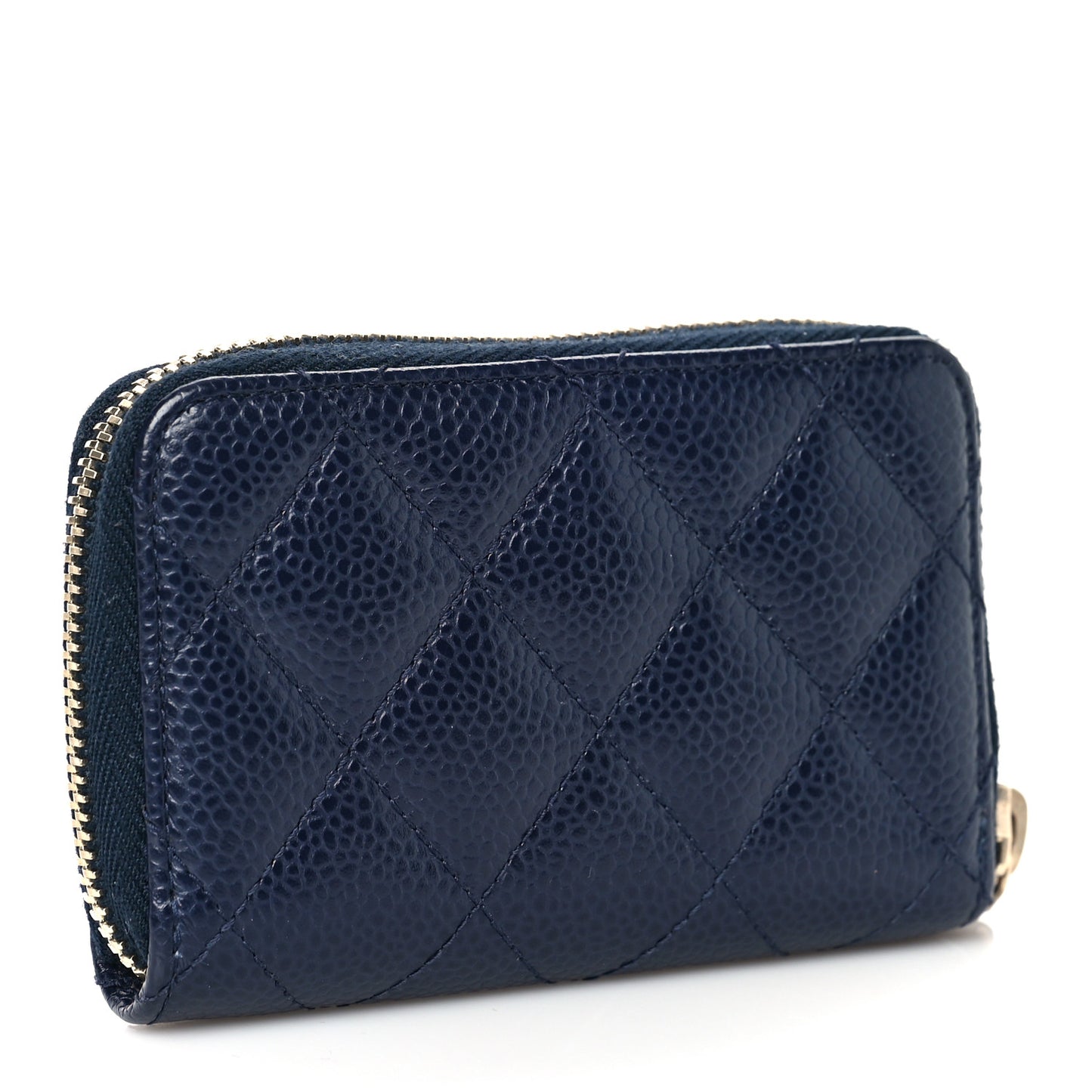 Caviar Quilted Zip Around Coin Purse Navy