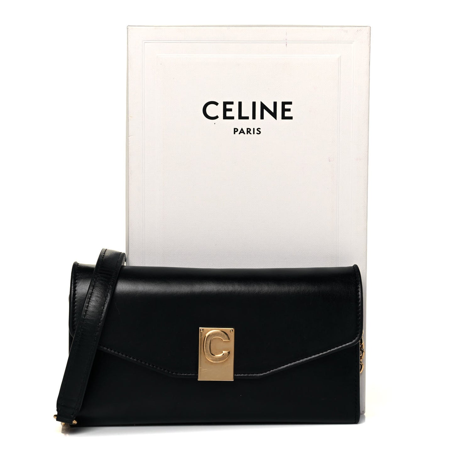 Shiny Smooth Calfskin C Wallet On Chain Bag Black