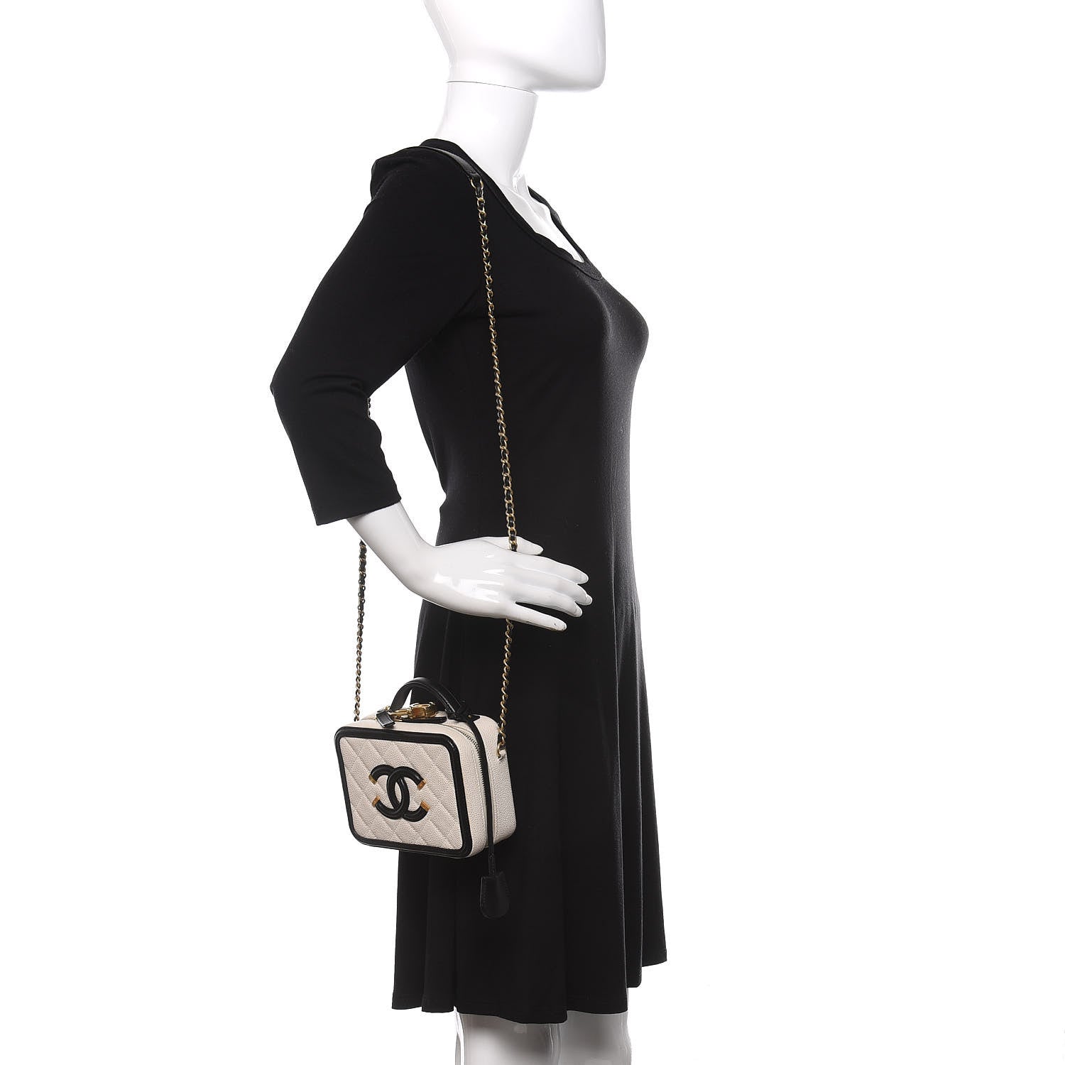 Chanel Caviar Quilted Small CC Filigree Vanity Case White Black 2 of 9