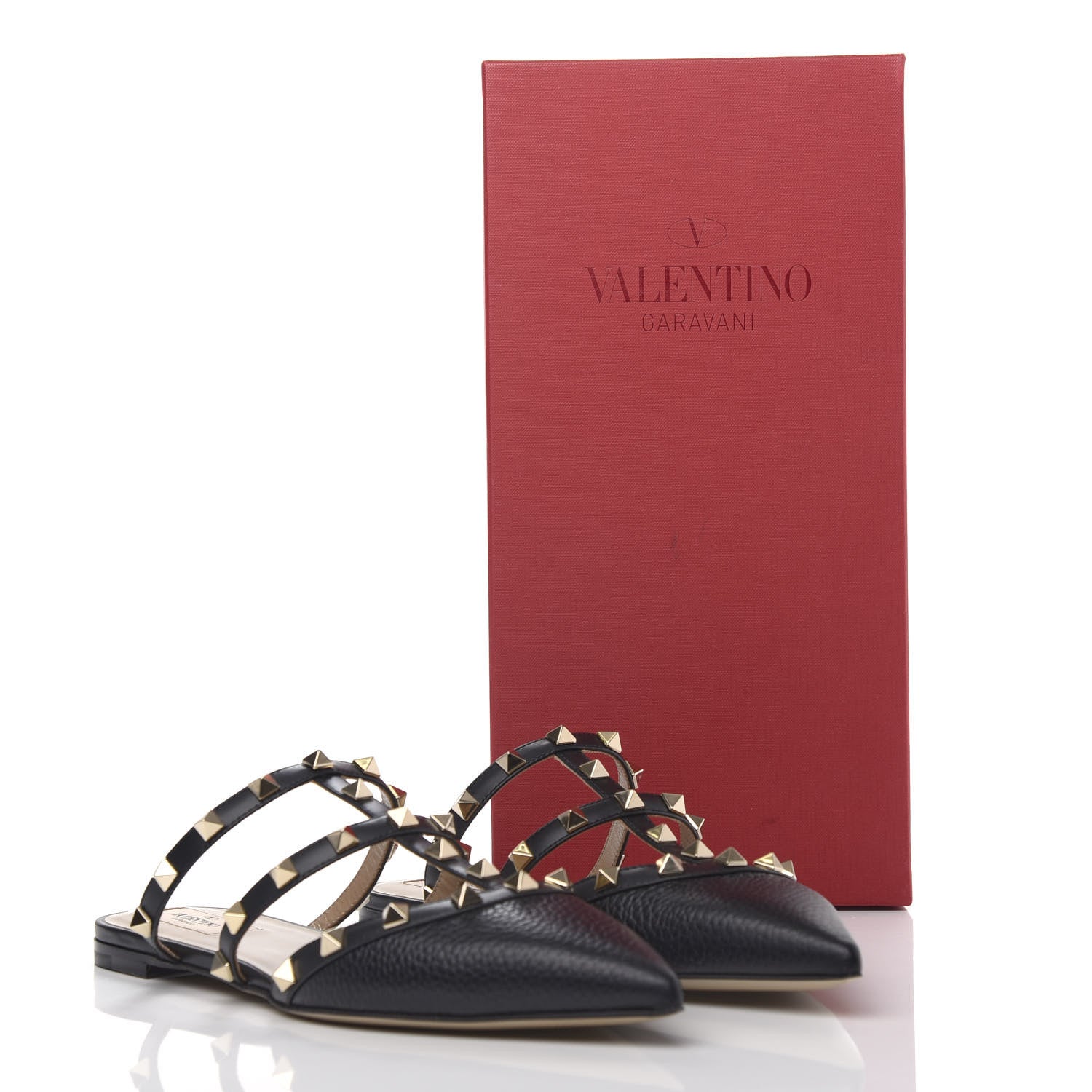 Valentino Garavani Pebbled Calfskin Rockstud Flat Cage Mules 38.5 Black 11 of 11