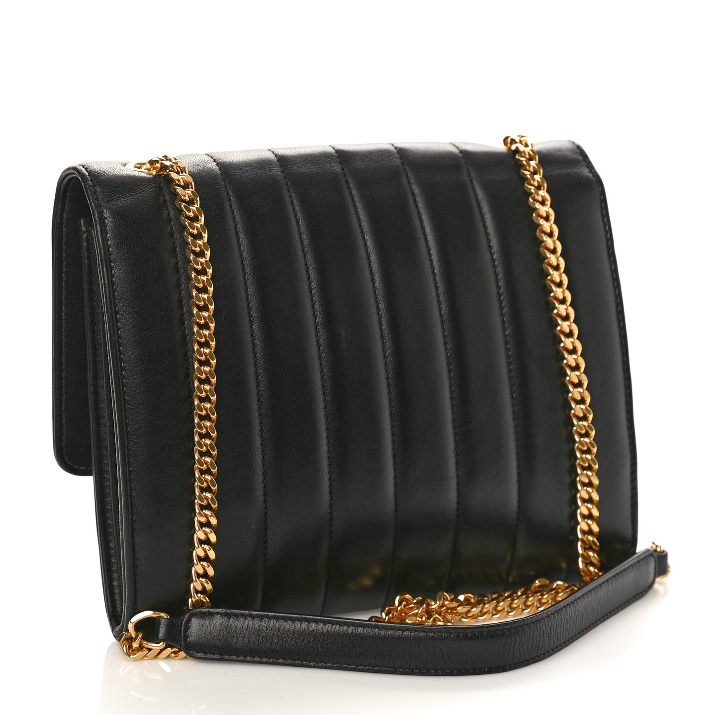 Lambskin Matelasse Monogram Vicky Chain Wallet Black