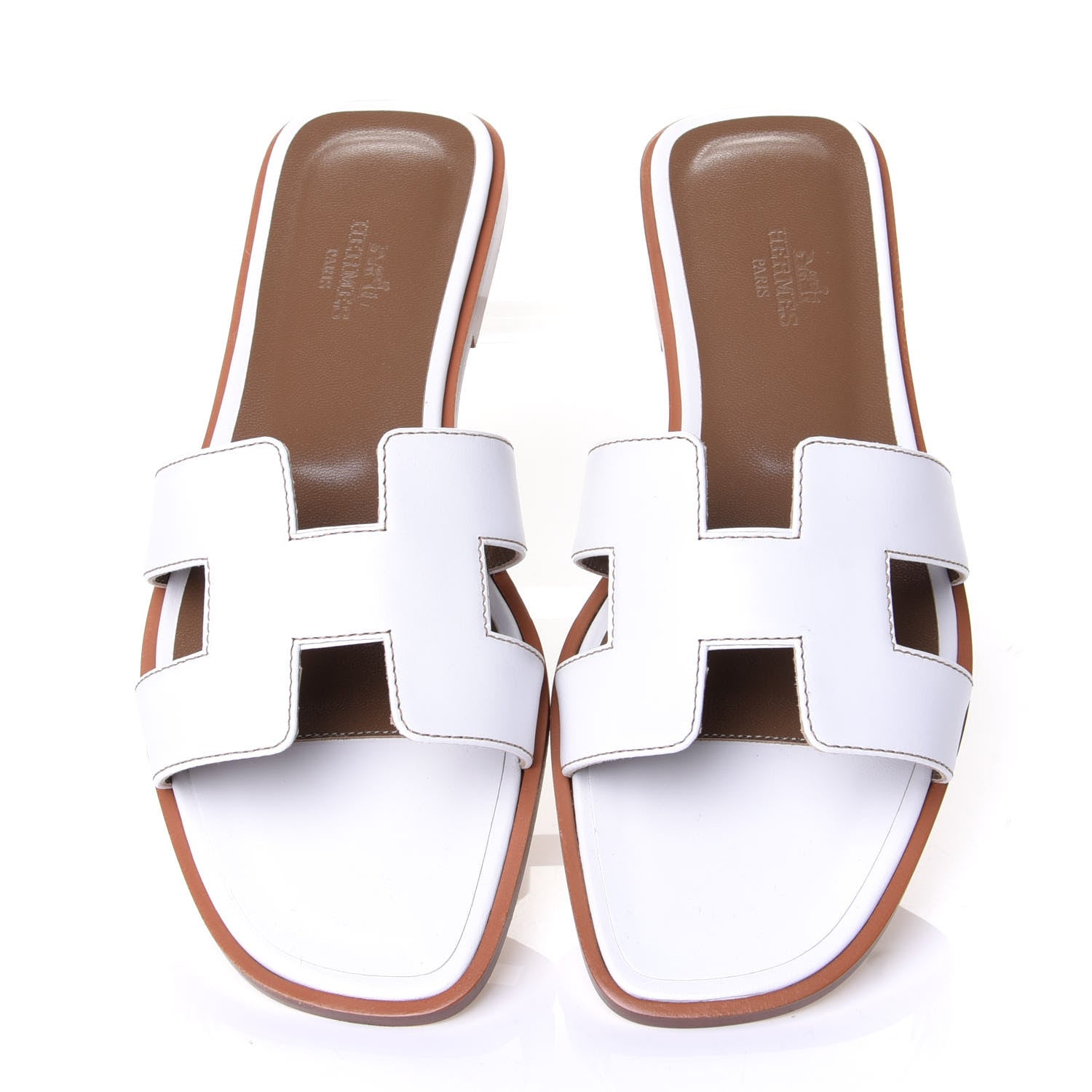 Hermes Box Calfskin Oran Sandals 37 White 5 of 11