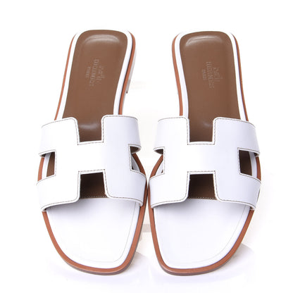 Hermes Box Calfskin Oran Sandals 37 White 5 of 11