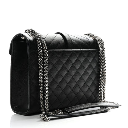Saint Laurent Grain De Poudre Textured Mixed Matelasse Triquilt Medium Monogram Satchel Black 3 of 11