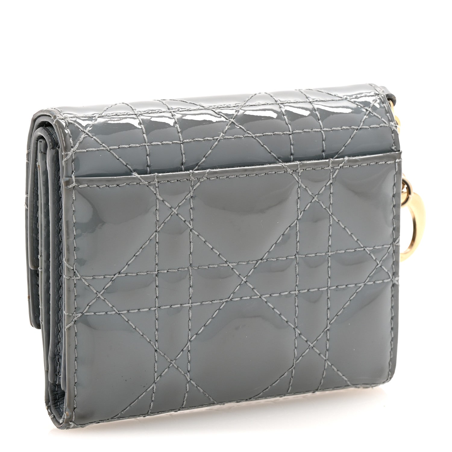 Christian Dior Patent Cannage Lady Dior Lotus Wallet Light Blue