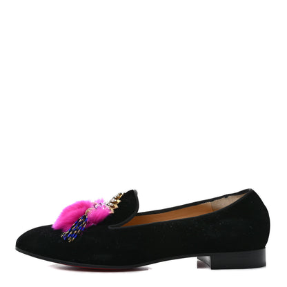 Christian Louboutin Velvet Fur Crystal Mayamoc Loafers 37 Black 1 of 8