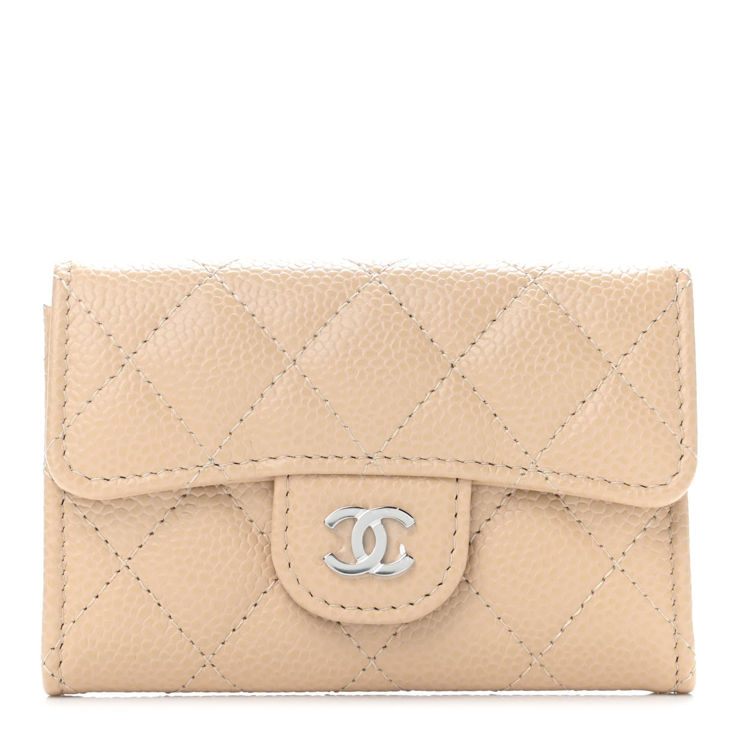 Chanel Caviar Quilted Flap Card Holder Wallet Beige 1 of 4