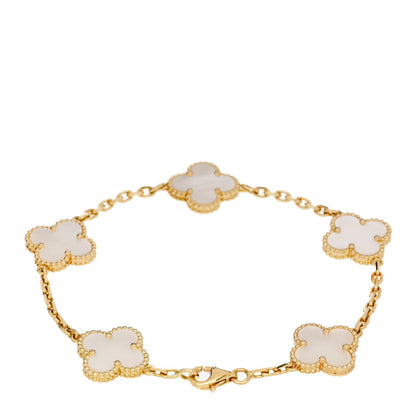 Van Cleef & Arpels 18K Yellow Gold Mother of Pearl 5 Motifs Vintage Alhambra Bracelet 2 of 4