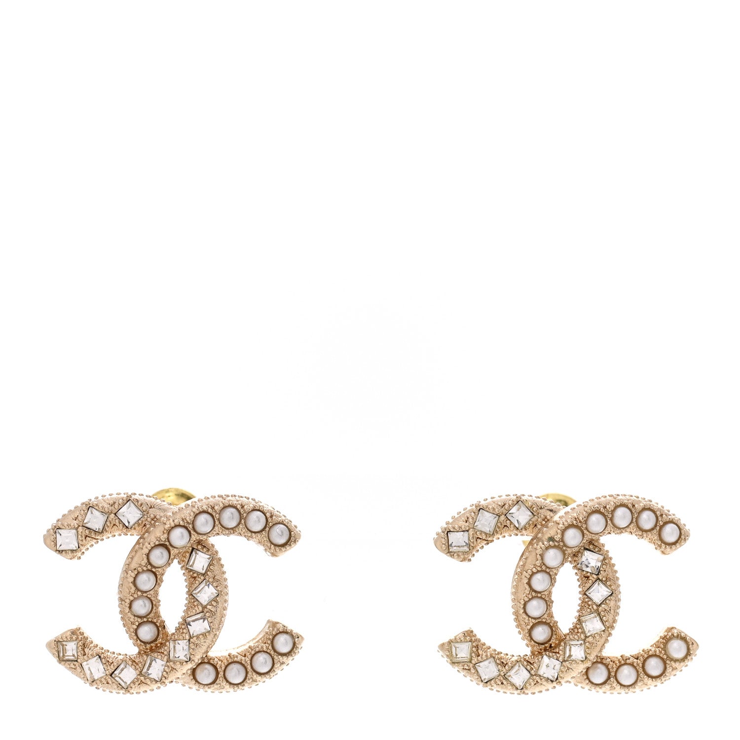 Chanel Crystal Pearl CC Earrings Gold 1 of 5