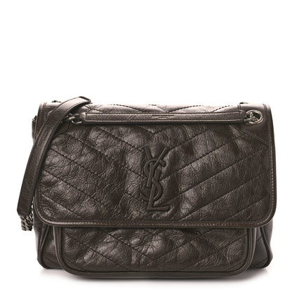 Saint Laurent Crinkled Calfskin Matelasse Monogram Medium Niki Chain Satchel Chocolate 1 of 8