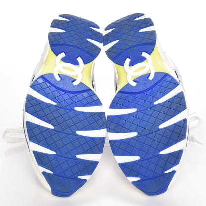 Chanel Suede Calfskin CC Sneakers 37.5 White Blue Yellow 5 of 8