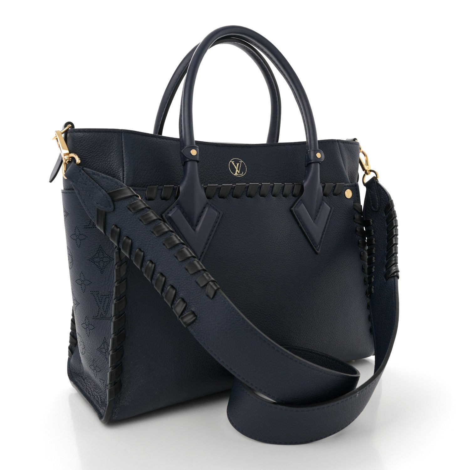 Louis Vuitton Calfskin Mahina Braided On My Side MM Navy Blue 3 of 10