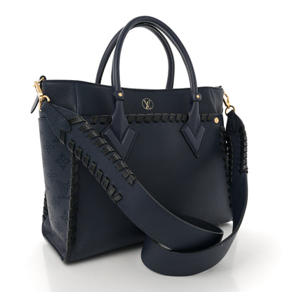 Louis Vuitton Calfskin Mahina Braided On My Side MM Navy Blue 3 of 10